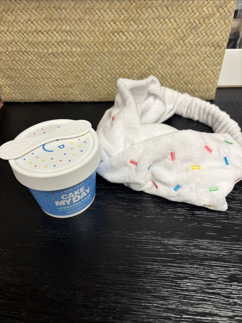 I Dew Care Cake My Day Hydrating  Mask & White Sprinkle Headband Gift set Korean